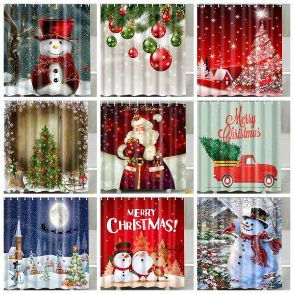 3D Bathroom Christmas Printed Washable Snowman Shower Curtain With 12 Hooks Santa Home New Year Decor 21 Styles