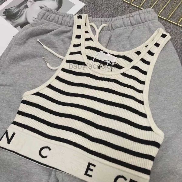 2023 Summer Designer Stripes T Shirt Cropped T Shirts Women Knits Tee Knitted Sport Top Tank Tops Woman Vest Yoga Tees