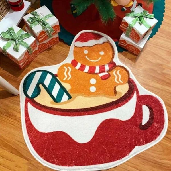 Christmas Decoration Gingerbread Man Rug Cute Bedro Plush Rug for Bed in Living Ro Thicke Rug Non-slip Washable Floor Mat Y240102