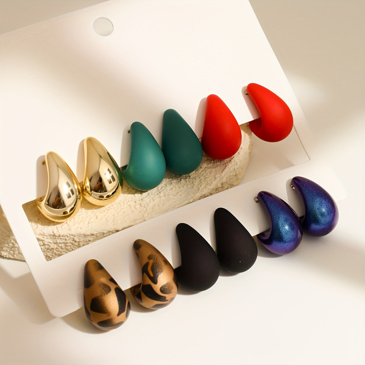 TEMU 12pcs Boho Chic Multicolor Water Drop Earrings For Women - Cute And Stylish, Stainless Steel Posts, Plastic Material, Casual Attire Or Gifting,