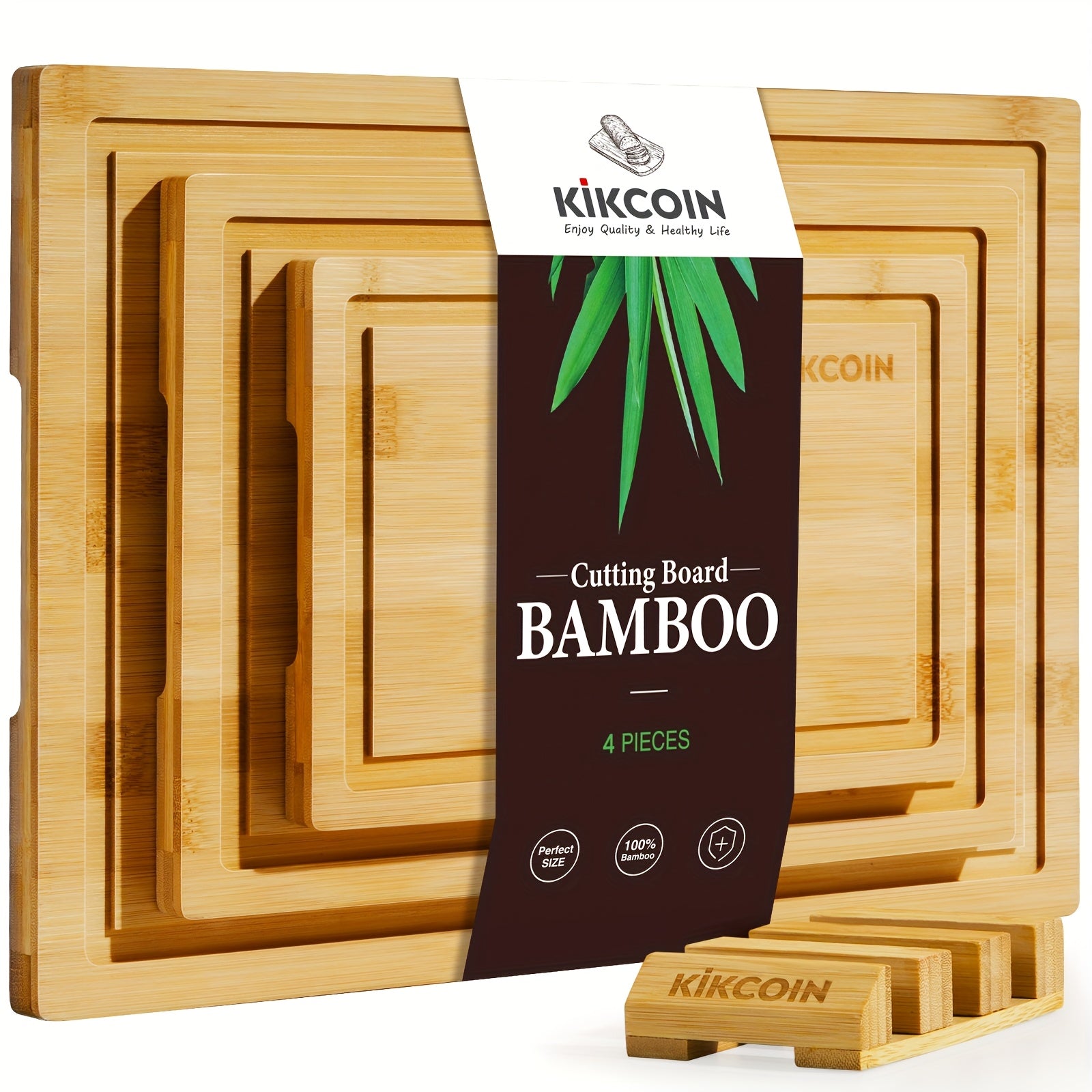 TEMU 4pcs Oversized Bamboo Cutting Board, With Cutting Board Rack, Kitchen Gadgets, Juice , Knife Friendly, Invisible Handle, Multifunctional Board,