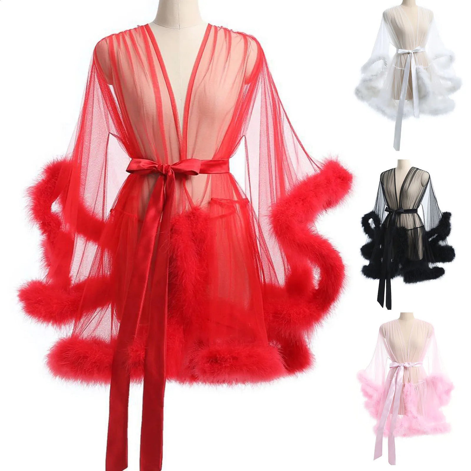 Women s Feather Bathrobe Long Sleeves Sleepwear Bridal Robe Long Wedding Party Dressing Gown Pregnancy Poshoot Dress 250911