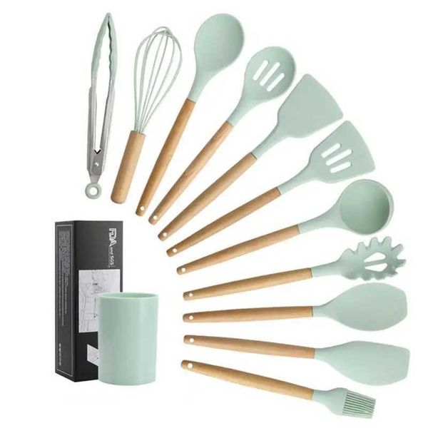 1 silicone kitchen utensil set heat-resistant spatula spoon non stick kitchenware kitchen utensils food clip storage tubeX240831