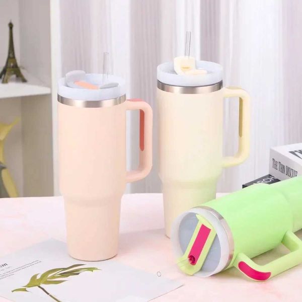 40oz 304 Stainless Steel Insulated Water Bottle Thermal Coffee Car Cup Cold Hot Mugs Vacuum Flask With Handle StrawCL240809