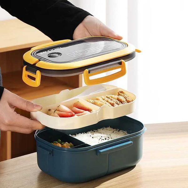 2-Layer Lunch Box- Student Office Worker Microwave Bento Box w- Fork Spoon- Outdoor Picnic Food Container Y250115