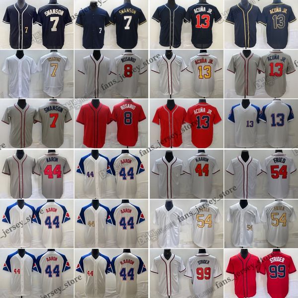 27 Austin Riley Baseball Jersey 13 Ronald Acuna Jr. 44 Hank Aaron 28 Matt Olson 23 Michael Harris II 54 Max Fried 99 Spencer Strider 5 Fredd