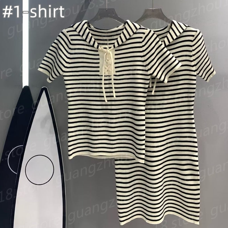 (go off picture not the description) Summer T-shirts with Sailor Collar Women&#039;s Designer Tops with Stripe Dress for Holiday 27686 27730