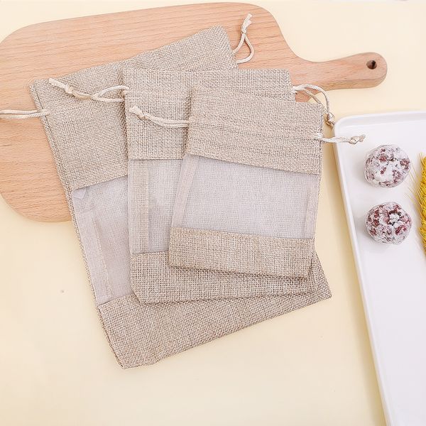 Natural Linen Burlap Bag Jute Gift Bag Drawstring Gift Bags With Handles Gift Packaging Party Favor Candy Bags