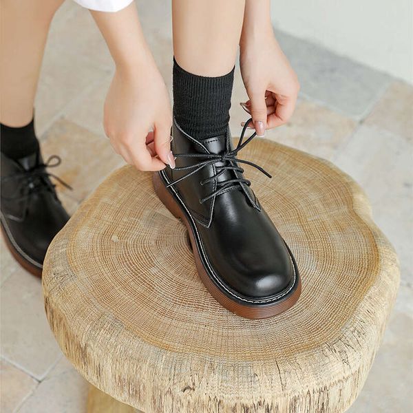 Retro Thick Sole College Style Women Shoes Autumn Winter New British Leather Thick Bottom Slope Heel Short Knight Front Strap Martin Boots