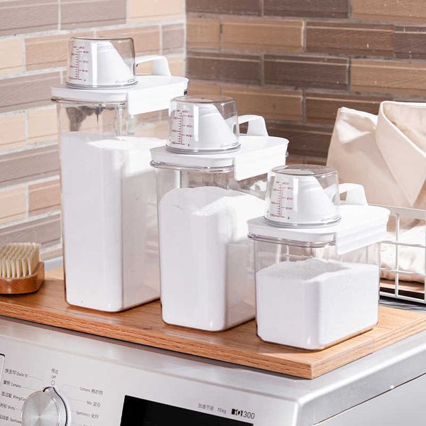 Storage Bottles Jars Airtight Laundry Detergent Powder Storage Box Clear washing Powder Container With Measuring Cup Multipurpose Plastic Ce