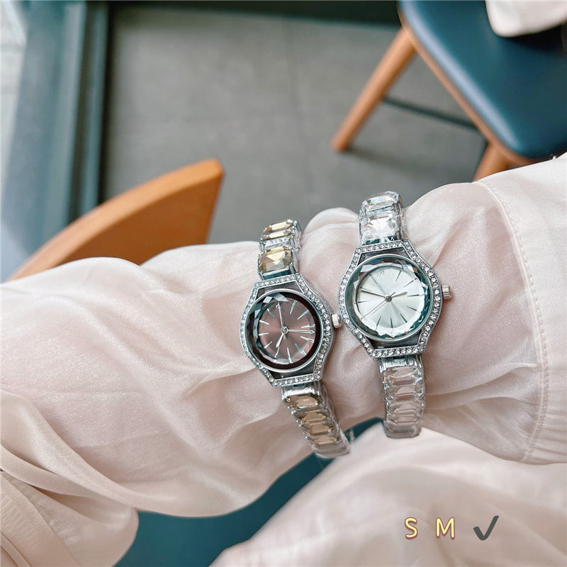 Fashion Brand Wrist Watches Women Girl Beautiful Colorful Gems Style Steel Metal Band Quartz Clock SW77