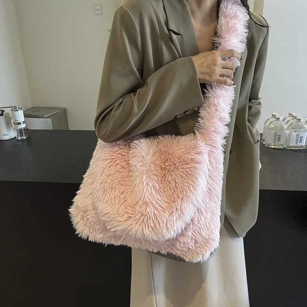 CMM Women Plush Crossbody Bag Fluffy Winter Handbag Solid Color Messenger Tote Purse Work Shopping 241014
