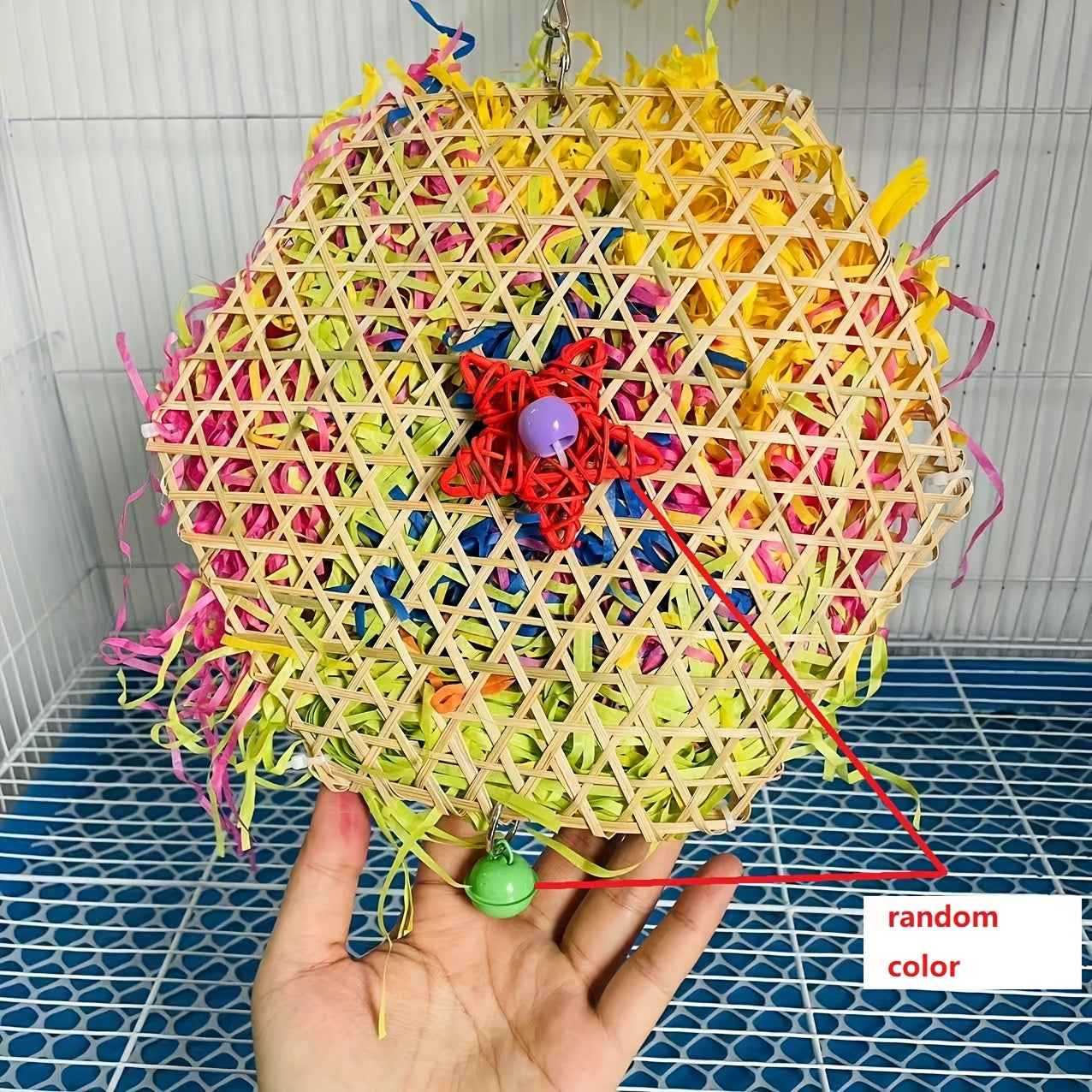 TEMU Parrot Chew Toy With Hanging Chains - Interactive Ball For , Cage & Aviary Birds - Durable Paper-like Material Bird Enrichment Activity - Mental