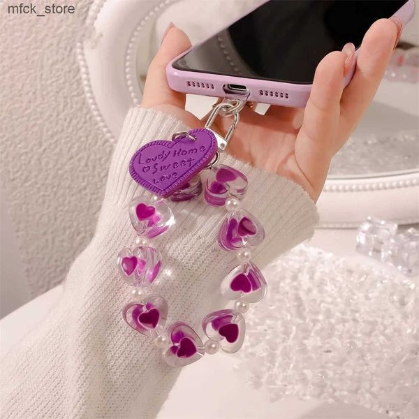 Cell Straps Charms Crystal Love Heart Lanyard IPhone Anti-Lost Bracelet for Samsung Mobile Case Wrist Strap Car Keychain Cute Phone Charm J2