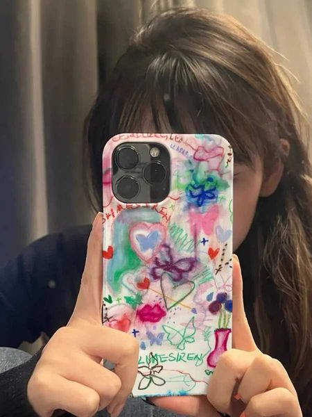 Ins Funny Graffiti Butterfly Phone Case for iPhone 16 15 14 13 12 11 Pro Max XS XR XSMax 6 7 8 Plus Glossy HD Hard PC Cover M241008