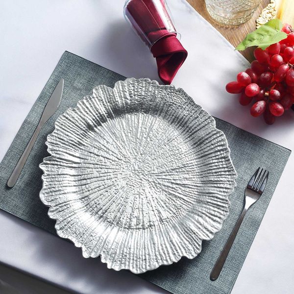 Silver Round Reef Acrylic Plastic Charger Plates, Dinner Charger Plates