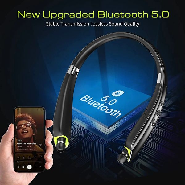 Cell Phone Earphones Neckband Bluetooth Headset Wireless Retractable Headphones Foldable Earbuds Noise Cancelg Hifi Stereo Sound With Carry