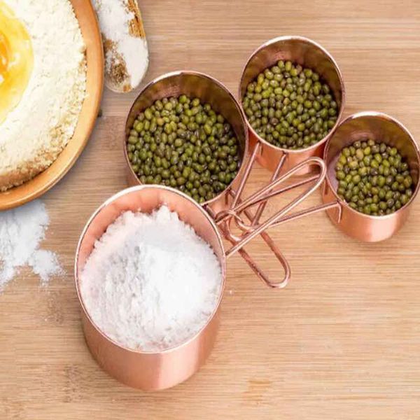 High Quality Copper Stainless Steel Measuring Cups 4 Pieces Set Kitchen Tools Making Cakes and Baking Gauges Measuring Tools
