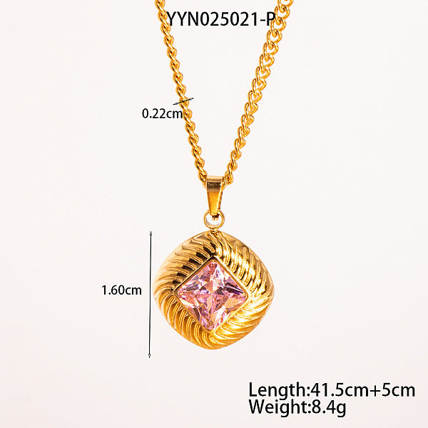 Collares colgantes de circonita cúbica de acero inoxidable con rombos retro para mujer