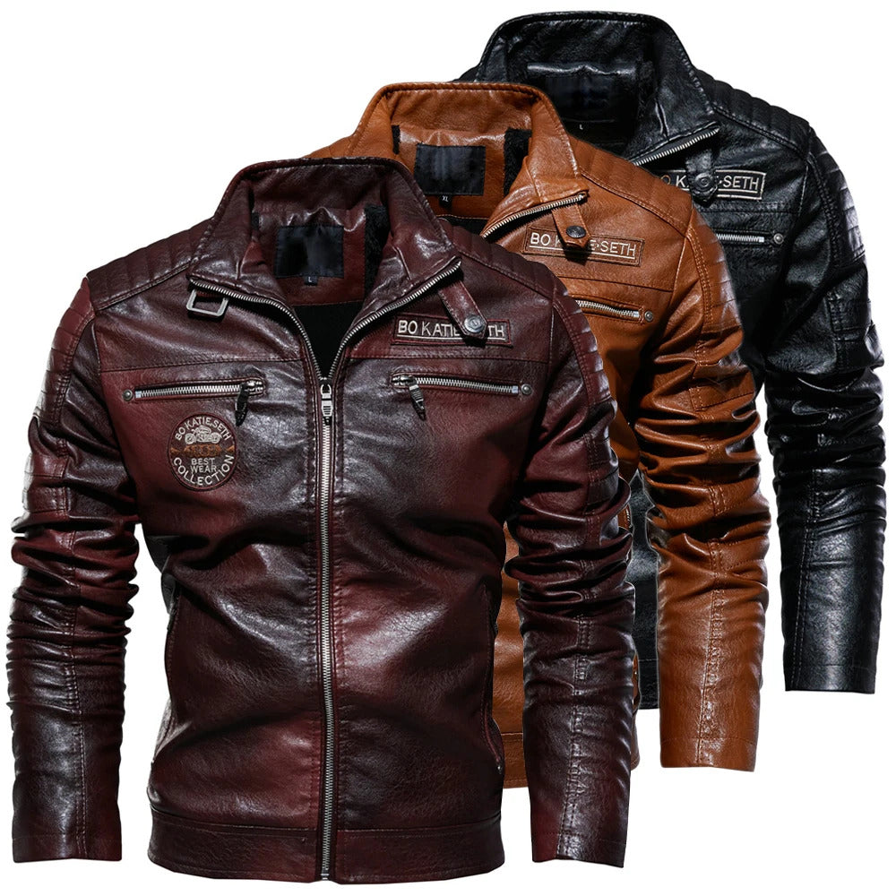 Removable Fur Collar Windbreaker Ropa De Hombre Slim Coat 2024 Jacket Men Winter Fleece Motorcycle Leather