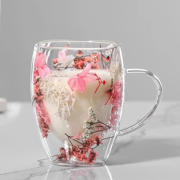 Dried flower doublelayer coffee cup glass double wall dried 240719