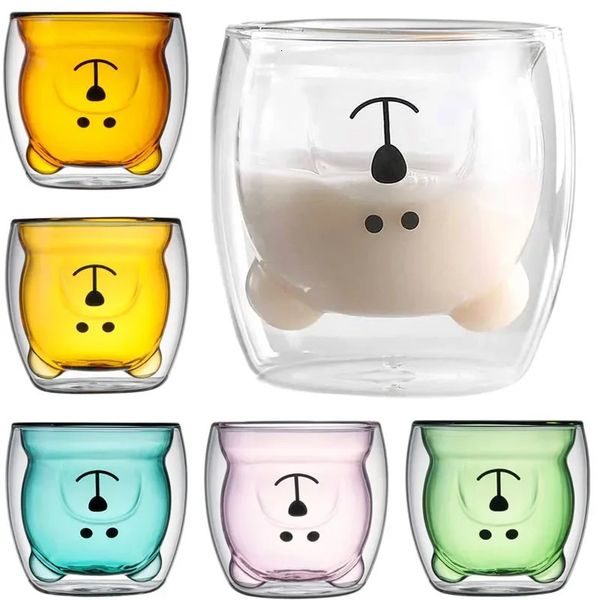 Creative glass cup transparent double walled glass cup cartoon bear coffee cup milk juice cute cup girlfriend Christmas cup 241024