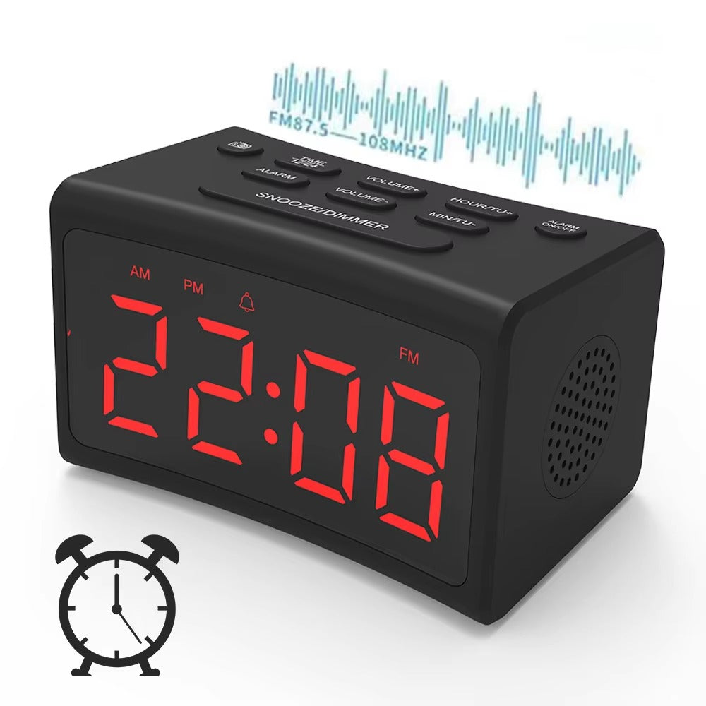 LED Digital Alarm Clock with Large Display FM Radio - Modern Bedroom Desk Clock with Adjustable Brightness, Snooze Function USB Power (12-24H Time F