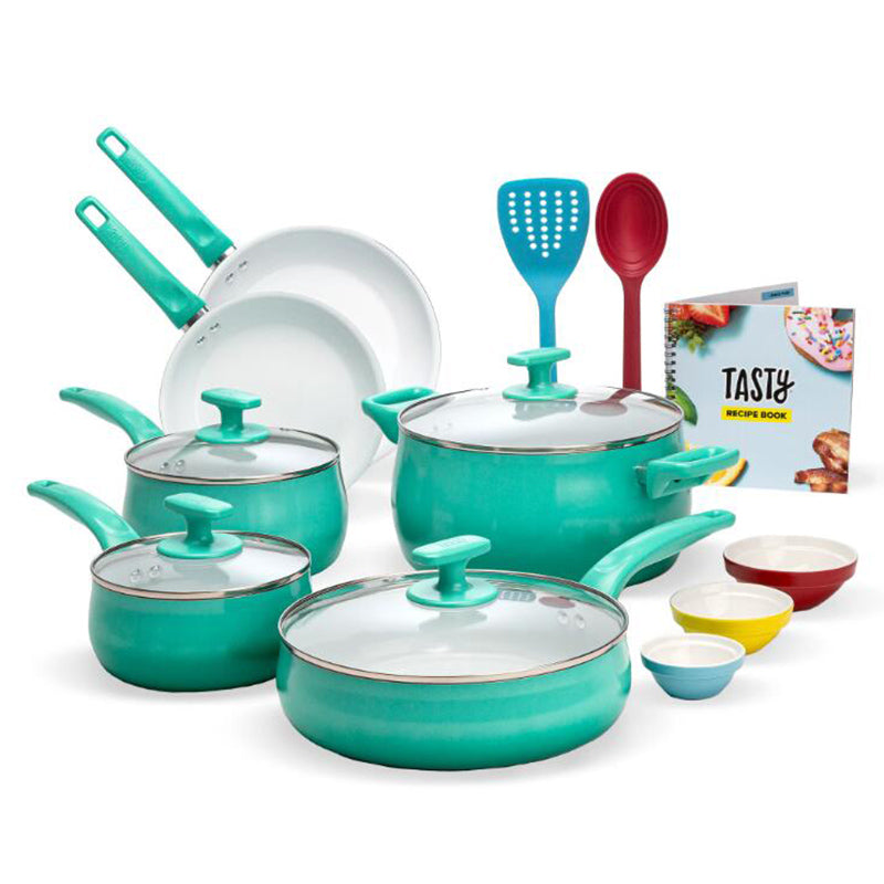 Ceramic Titanium-Reinforced Cookware Set, Ombre Green, 16 Piece