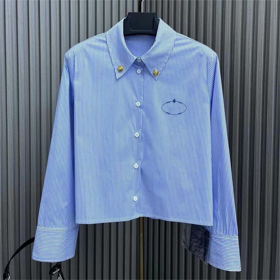 Striped cotton Printed letter pattern Short striped shirt Womens Button Letters Style Woman Designer Jackets Women&#039;s Blouses Shirts