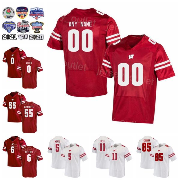 NCAA College Wisconsin Badgers Football 0 Braelon Allen Jersey 1 Chez Mellusi 11 Skyler Bell 55 Maema Njongmeta 85 Clay Cundiff 5 Graham Mer