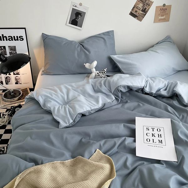 3 pieces of 100% polyester simple and comfortable solid color matching zipper down duvet cover 1 pillowcase x 2 unfilled 240814