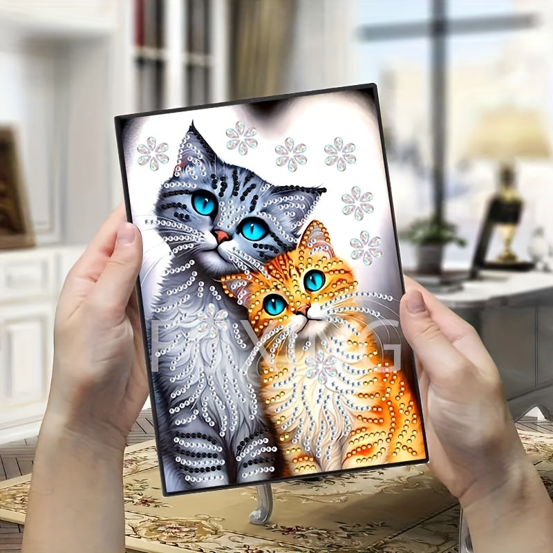 TEMU 2d-flat Diy Handmade Diamond Painting Art Notebook Kit, Diy 2 Kittens Notebook, Adult Sketch Notebook, Hand-painted Irregular Gift Decoration,