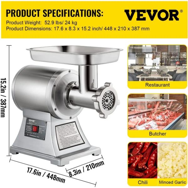 Commercial Meat Grinder, 550LB-h 1100W Electric Meat Mincer, Heavy Duty Industrial Meat Mincer Machine,2 grinding plates