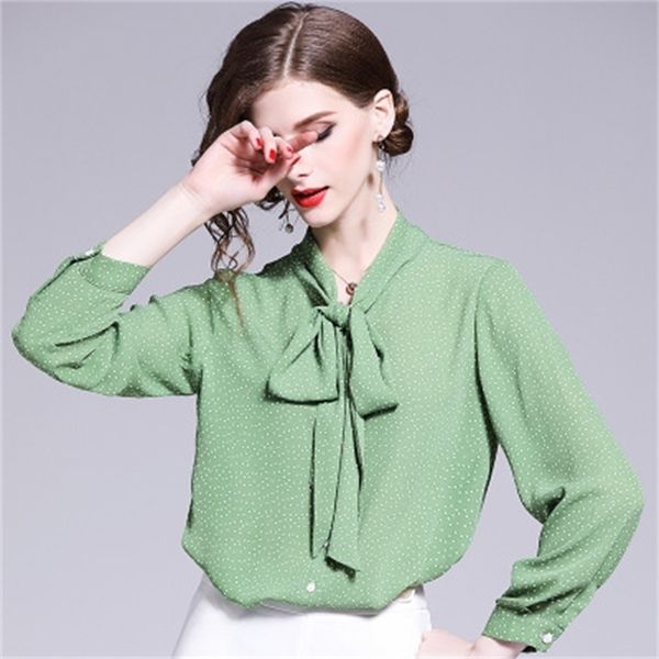 Women&#039;s Blouses Shirts Spring Summer Women Blouse Shirt Summer Bow Tie Neck Chiffon Blouse Elegant Work Wear Loose female print top Plu