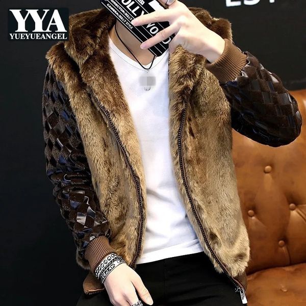 Winter Men Hooded Fur Short Coat College Style Thick Warm Zipper Jacket Male Long Sleeve Black Casual Bomber Outerwear M3XL 241120