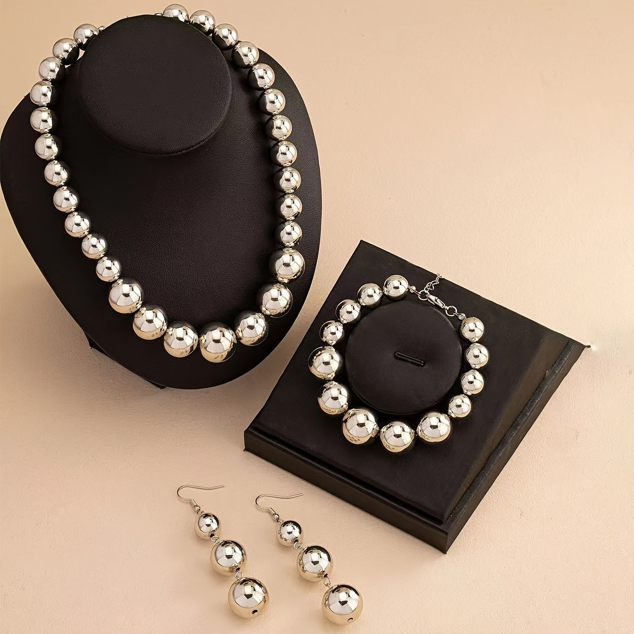 TEMU 4pcs Women's Jewelry Set: Luxurious Beaded Minimalist Necklace, Bracelet, And Earrings – Perfect For Casual Attire