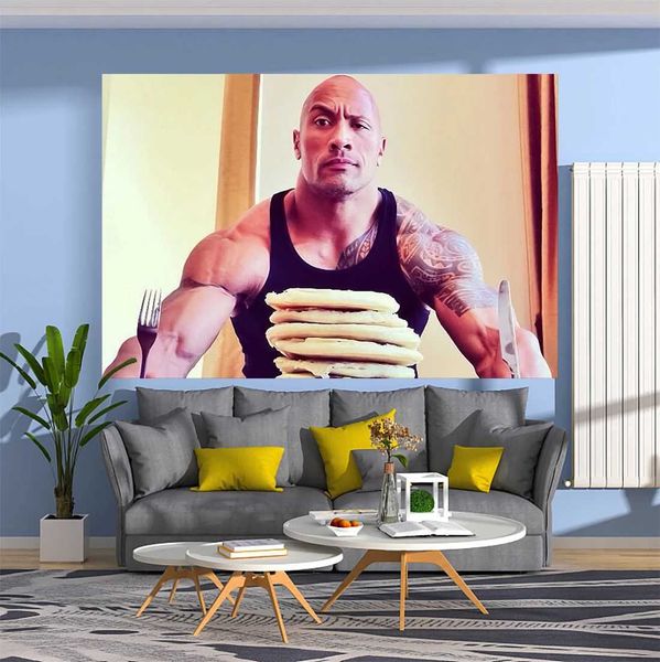 Dwayne Johnson Tapestry Movie Star Funny Meme Printed Wall Hanging Carpets Bedroom Or Home For DecorationC250205