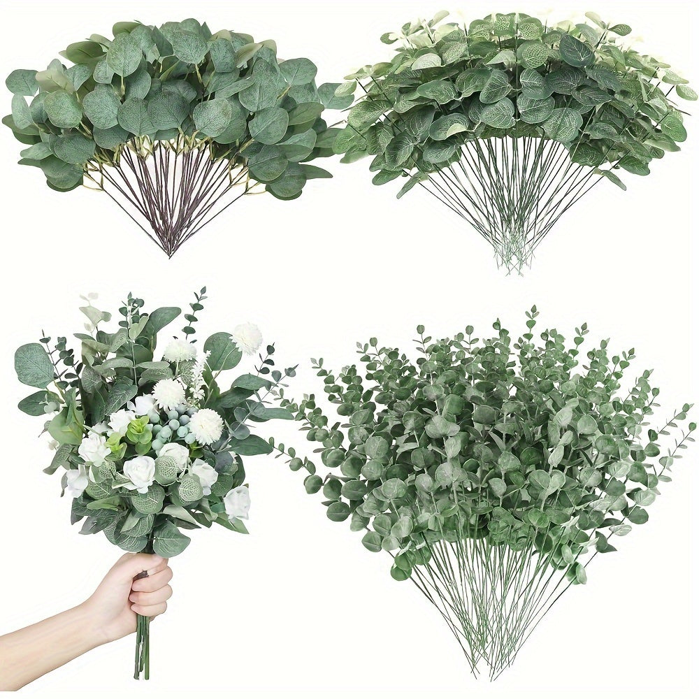 TEMU 90-180 Pcs 3 Mixed Eucalyptus Leaves Stems Bulk Artificial Silver Leaves Picks Dried Eucalyptus Bundle Faux Spray For Wedding Vase Arrangement