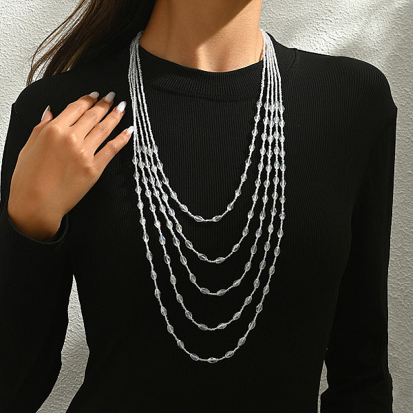 Collares de múltiples capas con cuentas bicono largas de plástico de estilo bohemio para fiestas diarias de mujeres
