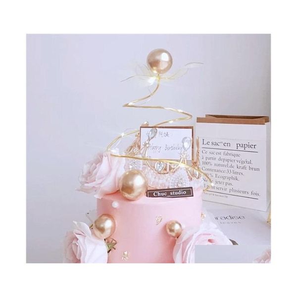 Other Bakeware Bakeware 1Pc Iron Round Ball Star Happy Birthday Cake Topper Wedding Party Cupcake Dessert Decoration Supplies 202201 Dhfon