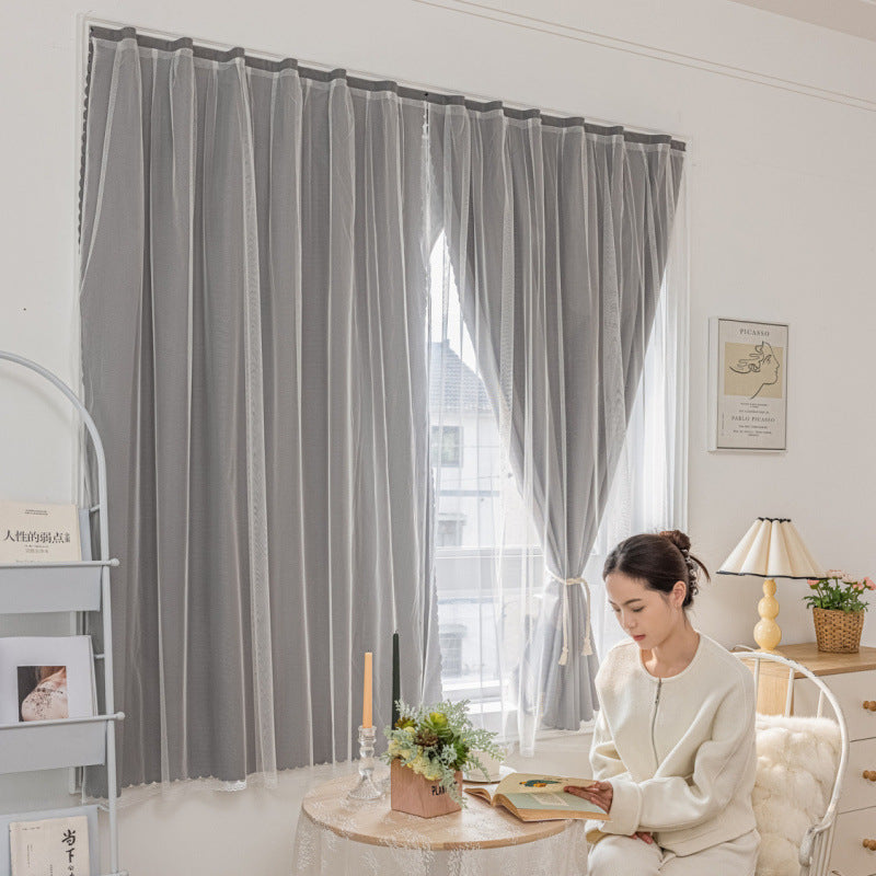 YL-36759 blackout curtain for rental bedroom bay windows, punch-free installation, Velcro-type blackout curtains, factory cross-border wholesale