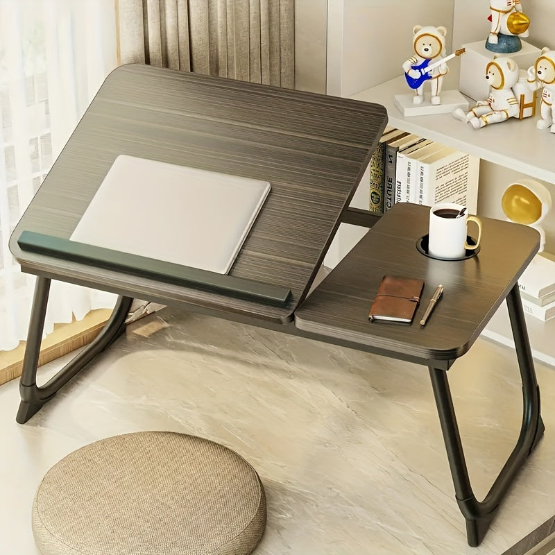 TEMU Black Portable Folding Table, Laptop Desk, Sofa Table, Height Adjustable Home Desk, Tray Bed Table With Cup Holder, For Reading, Writing, Eating