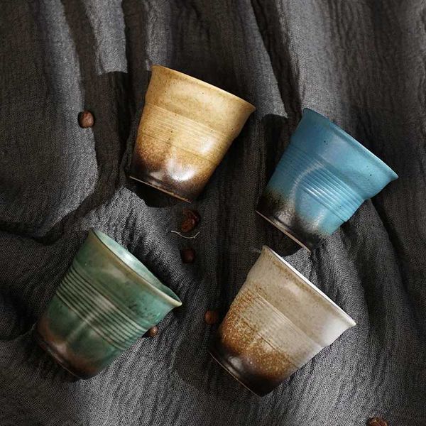 80ml espresso cup Cross-border creative Retro coarse pottery hand pleated cup Latte cup in antique ceramic teacup kitchen toolsC241214