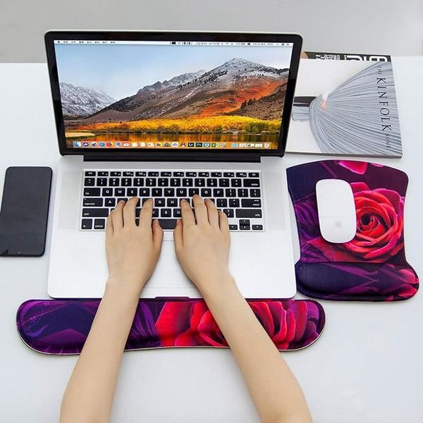 Two piece keyboard, hand support, mouse pad, guard, artificial ergonomic comfortable wrist pad DDML