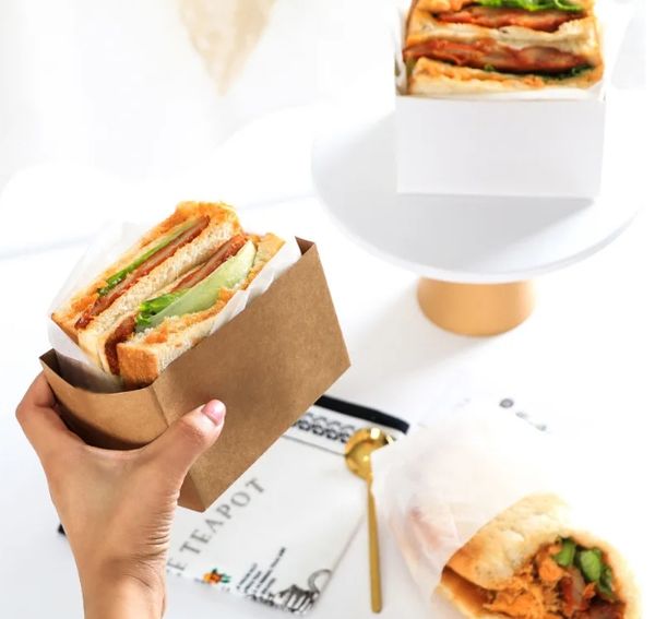 Sandwich Kraft Paper Thick Toast Pack Breakfast Packaging Box Hamburger Grease proof Paper Tray Gift Wrap Lunch Boxes
