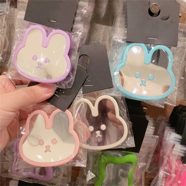 Cell Mounts Holders INS Korean Cute 3D Rabbit Mirror Griptok Bracket For iPhone 15 Samsung Universal Phone Holder Finger Ring Support Stand