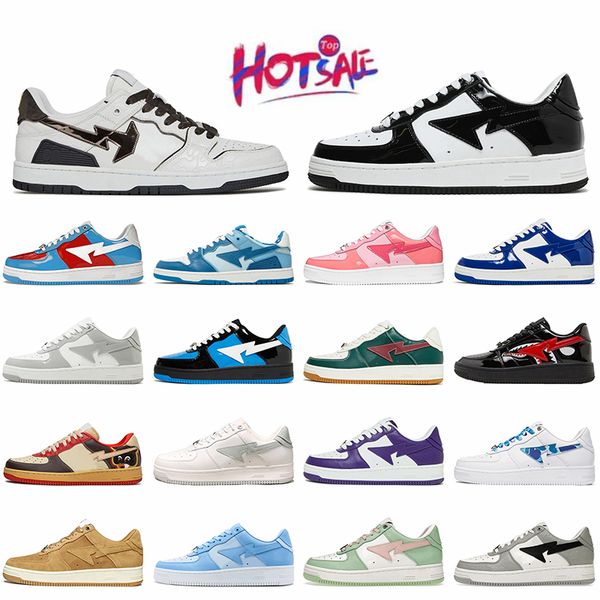 Womens Mens Low Leather Patent Designer Casual Shoes Luxury Bapestaas SK8 Stas Skateboarding Trainers Platform Jogging Walking Calfskin Outd