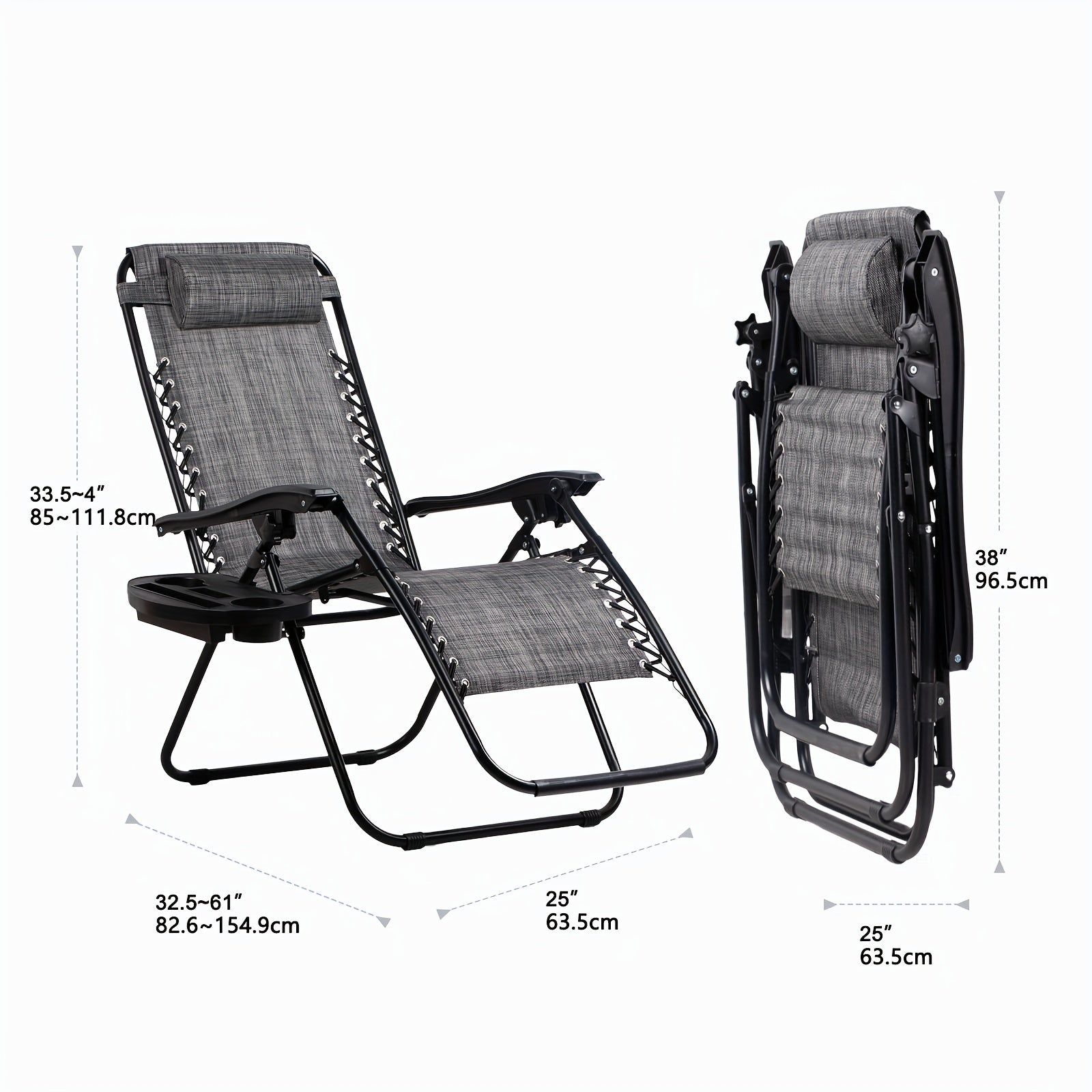 TEMU Nazhura Set Of 2 Relaxing Recliners Patio Chairs Adjustable Steel Mesh 0 Gravity Lounge Chair Beach Chairs With Pillow And Cup Holder Black