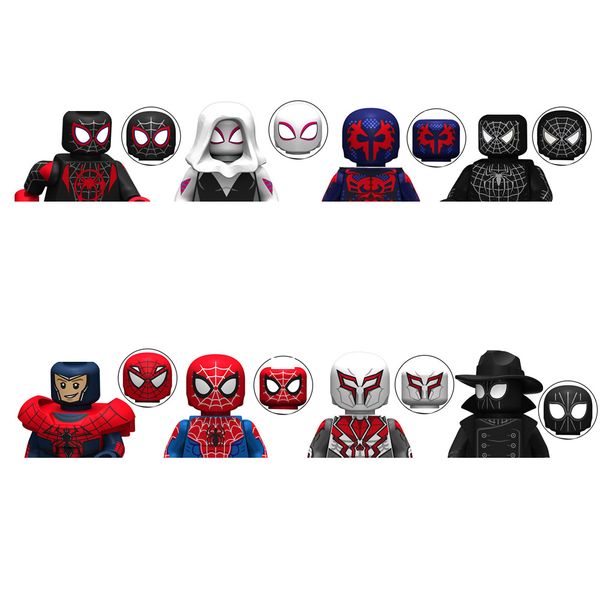 KT1016 Movies Anime Super Heroes DIY Bricks Spieder Dolls Mini Action Figures Building Blocks Kids Educational Toys 8Pcs-Lot