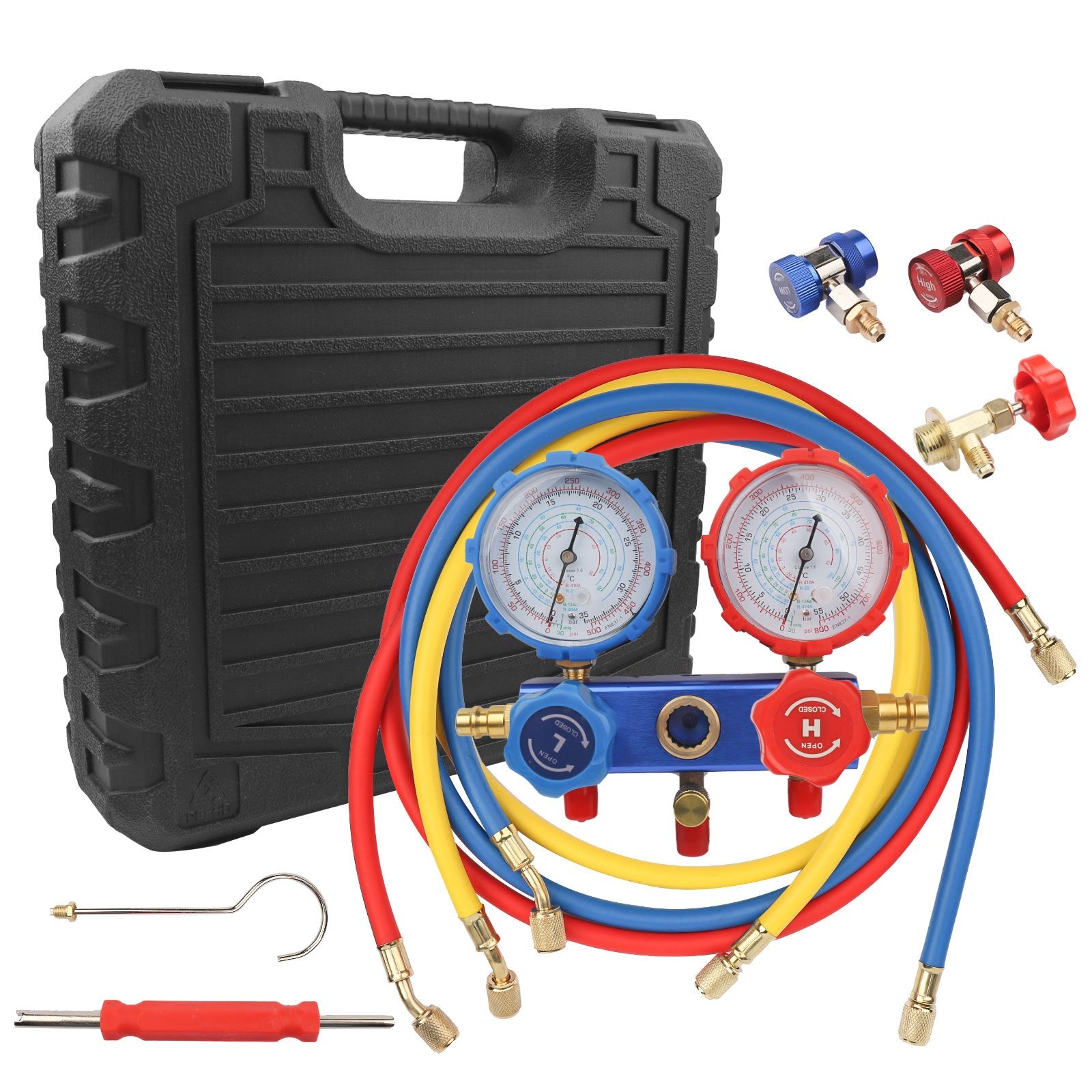 TEMU 3 Way Ac Gauges Set, Ac Manifold Gauge Set For R134a R404a R410a With 4ft Hoses & Adapter, Ideal For Ac Maintenance